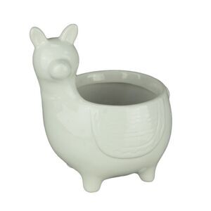 White Ceramic Standing Llama Planter Statue
